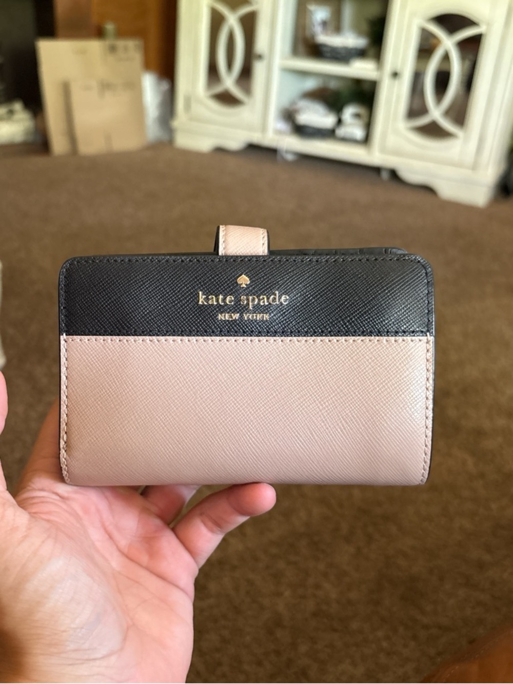 kate spade Black and Blush Pink Saffiano Bifold Wallet